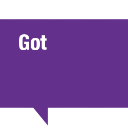 Purple word bubble GIF reading "Got questions about HIV?"