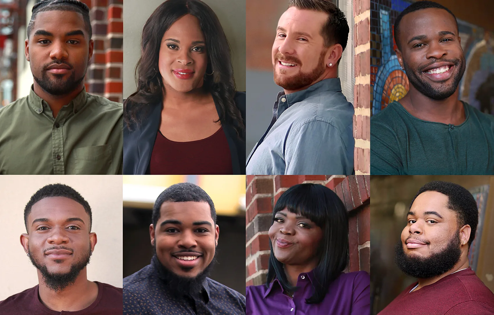 Collage of eight people smiling