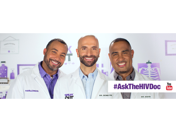 Three HIV specialists smiling with an #AskTheHIVDoc logo overlay
