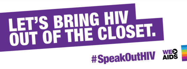 Let's Bring HIV Out of the Closet purple and white graphic