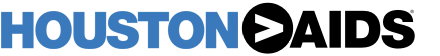 Blue and black Houston is Greater Than HIV horizontal transparent logo