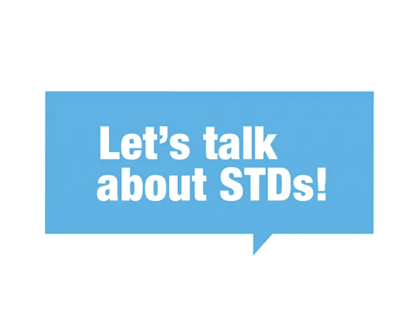 Let's Talk About STDs! written in white in a light blue speech bubble