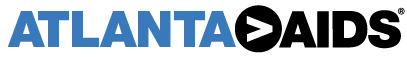 Blue and black Atlanta is Greater Than HIV horizontal transparent logo